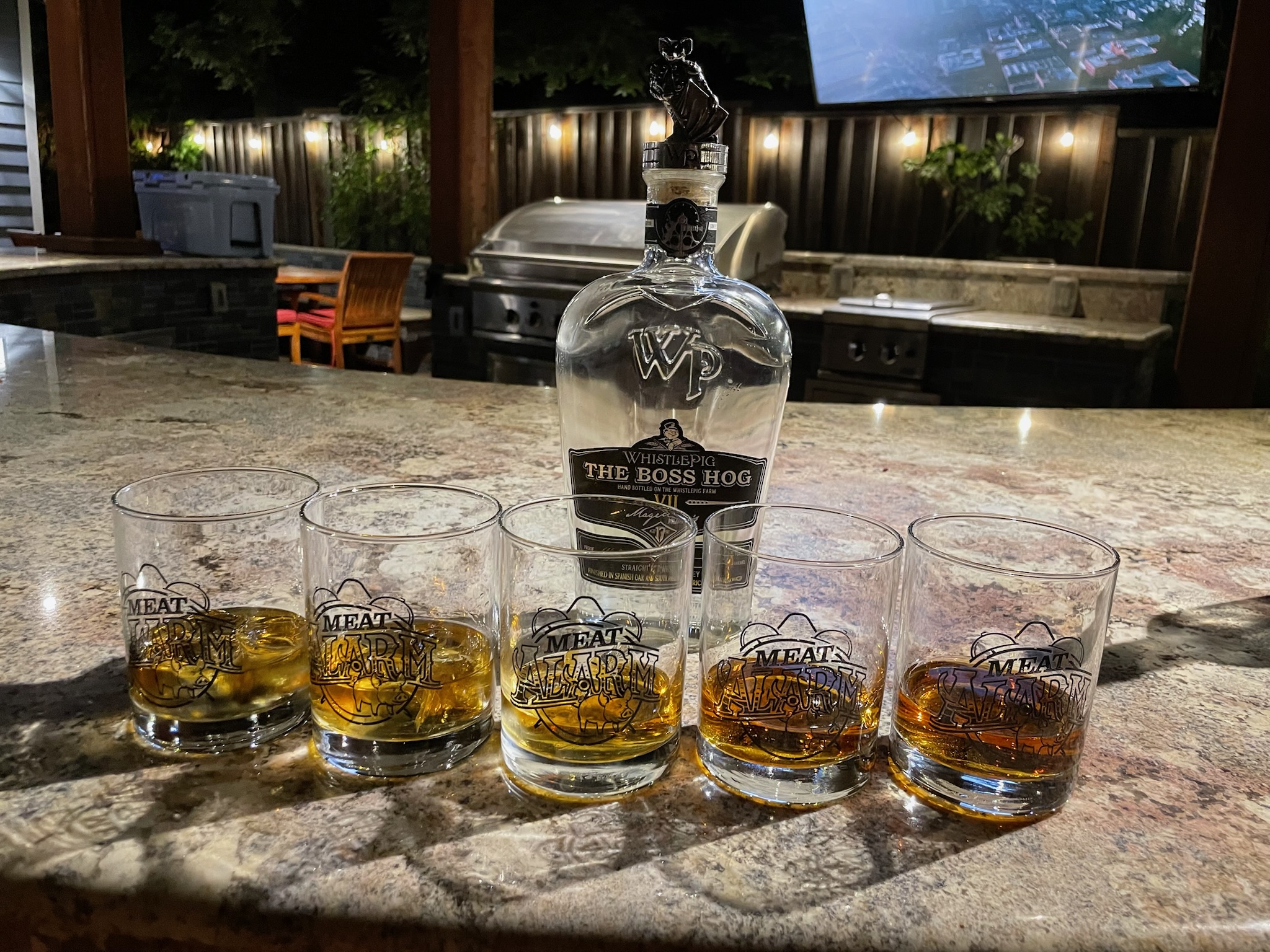 Meat Alarm branded rocks glasses